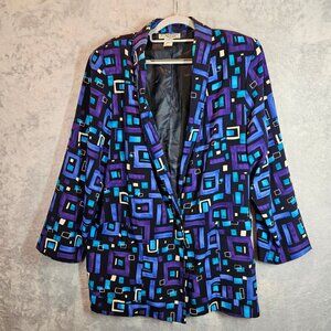 VTG Kensington Square Womens 2x Abstract Blazer Jacket Bright Office Formal